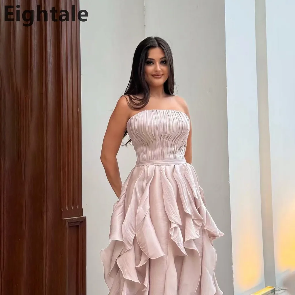 Eightale 2025 rosa hasta el suelo Maxi vestido de noche sin tirantes para fiesta de boda vestido Formal de graduación vestido de fiesta de Dubái