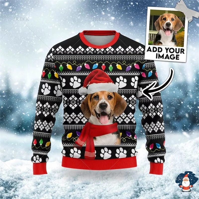 3D DIY Photos LOGO Printed Ugly Christmas Sweaters Custom Picture Mens Sweater Merry Christmas Sweatshirts Crew Neck Sweatshirts