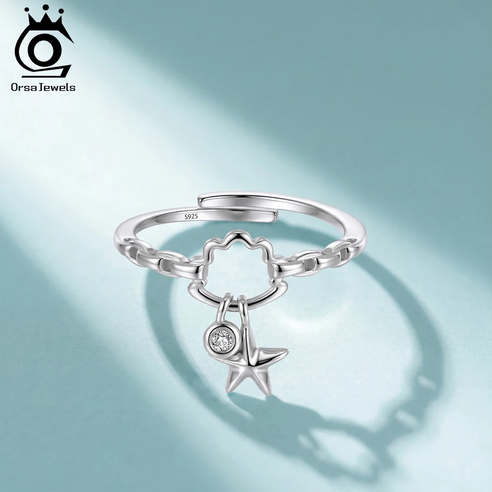 ORSA JEWELS 925 Sterling Silver Dangle Starfish Ring for Women Ocean Jewelry Collection Charms Engagement Jewelry Gift APR48
