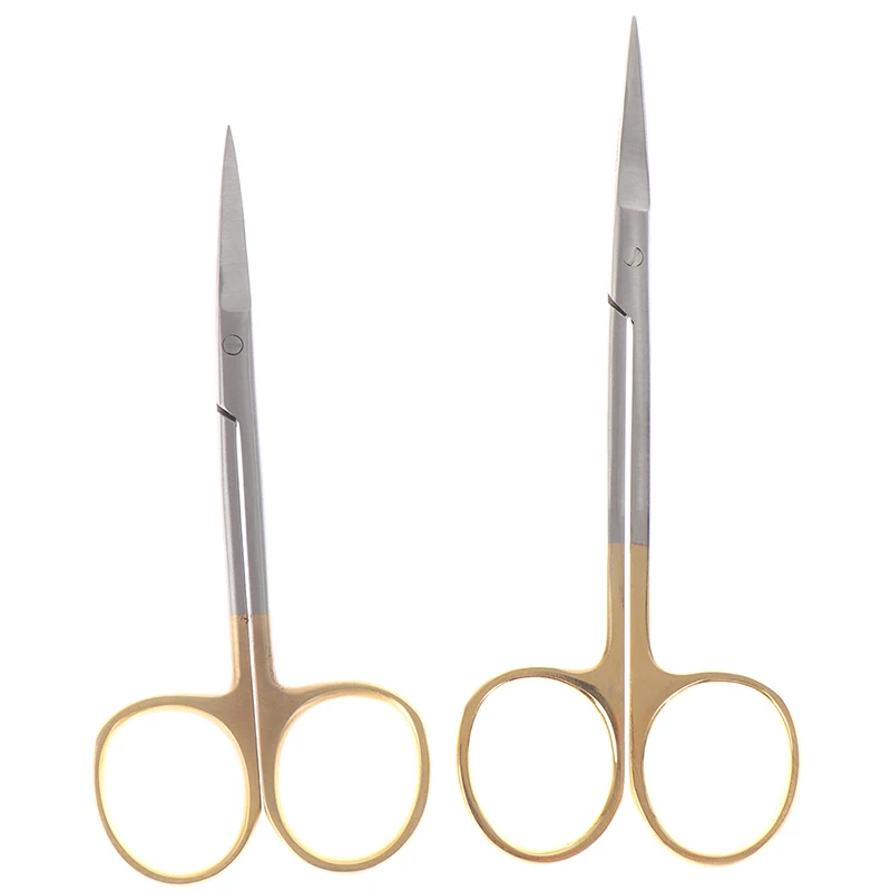 Dental Surgical Scissors Straight/Curved Tip Forceps Stainless Steel Gold Plated Handle Dentist Tools Dentistry Lab Instrument