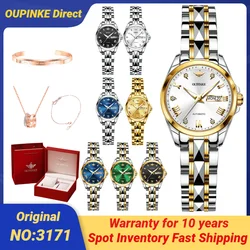 OUPINKE-Reloj sencillo para mujer, accesorio mecánico automático, importado de Japón, correa de acero de tungsteno, calendario, 3171
