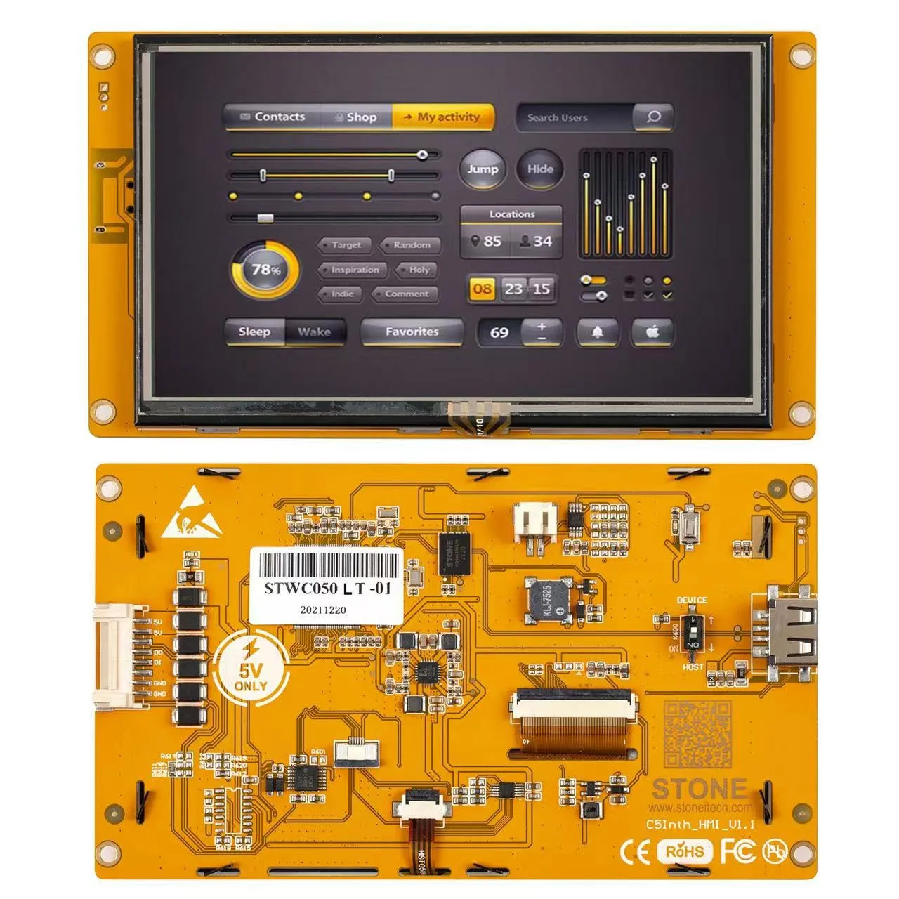 

ЖК-дисплей SCBRHMI улучшенной серии HMI RTP, 5 дюймов, размер 128M-1 Гб, флэш-память Cortex A8, сенсорный дисплей