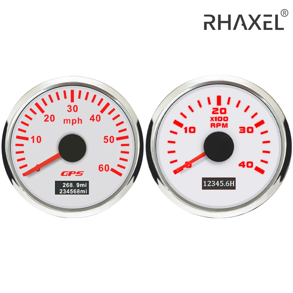 RHAXEL Gauge Set 52mm (2'') GPS Speedometer 60MPH Tachometer 4000RPM 12V 24V with Hour Meter Backlight for RV UTV Boat 12V 24V