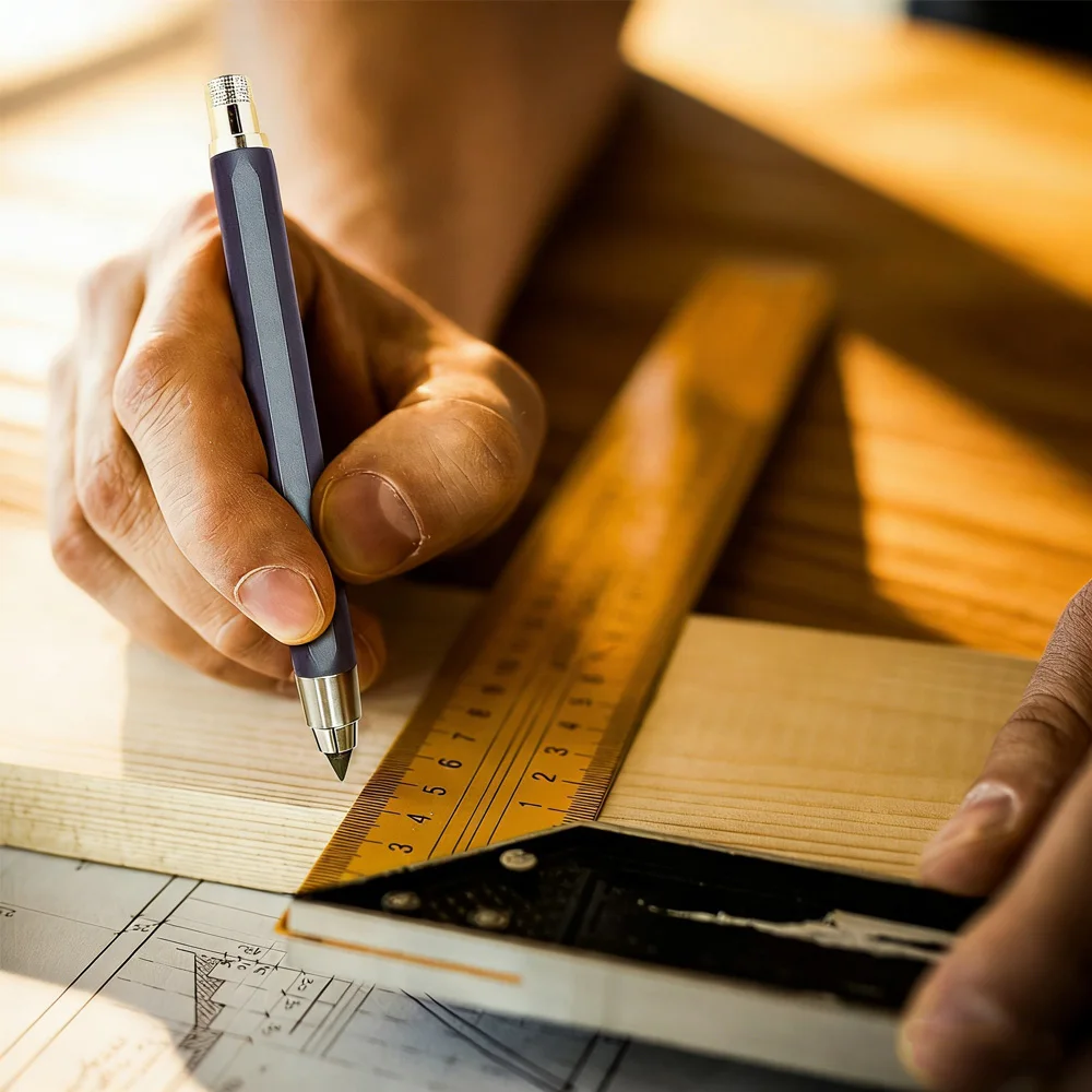 

5.6mm Auto Drafting Pencil for Sketching & Engineering Drawings, Metal Barrel w/ Mechanical Clutch & Built-in Sharpener