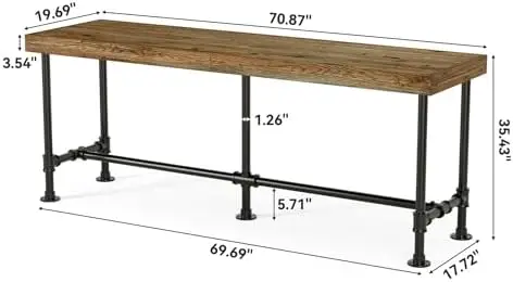 70.9-Inch Long Solid Wood Bar Table for 6-8 People, Industrial Narrow Counter Height Pub Table with Metal Footrest