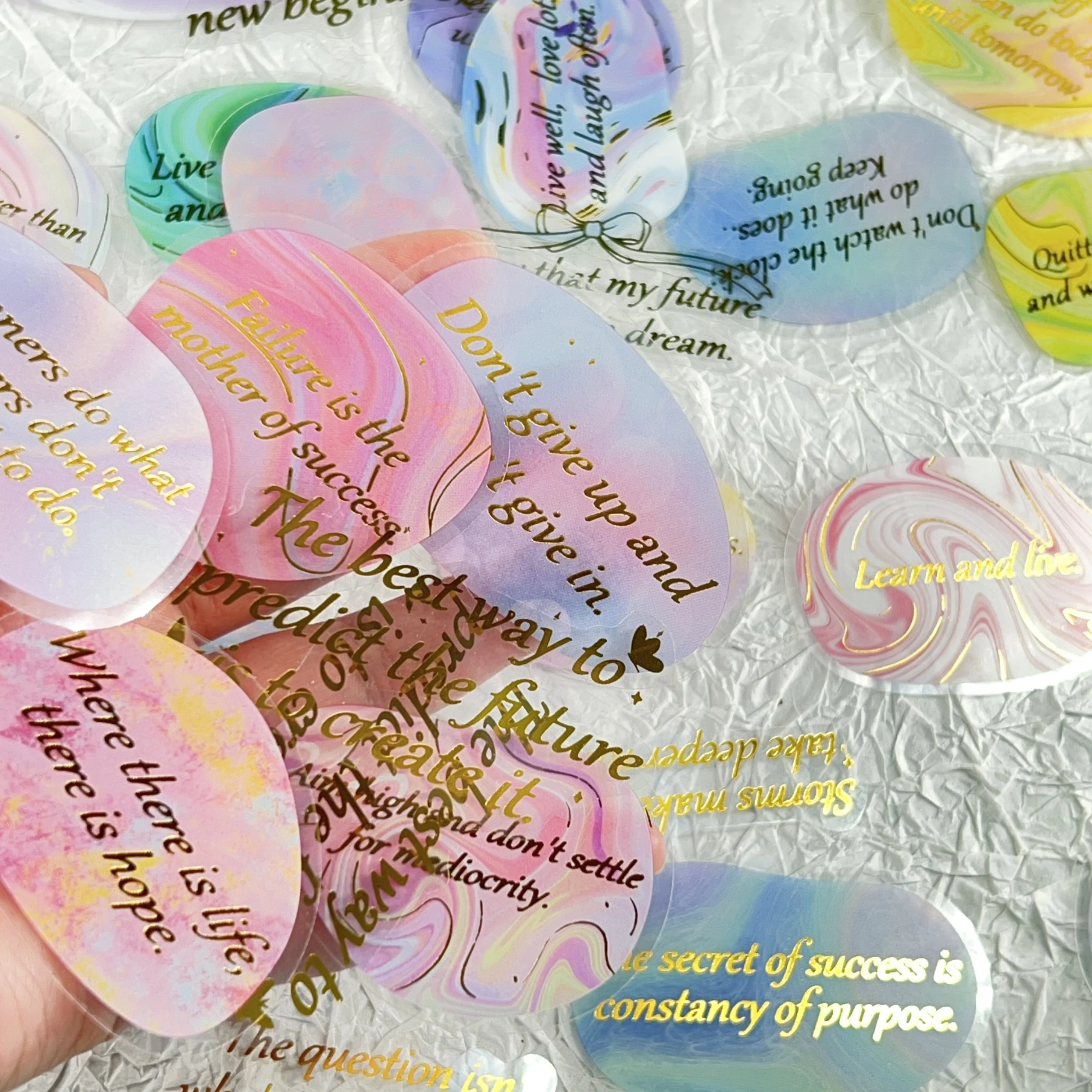 

50PCS Motivational Phrases Transparent Stickers Waterproof PET Decor for Journals Guitars Notebooks Decor Inspirational Sticker
