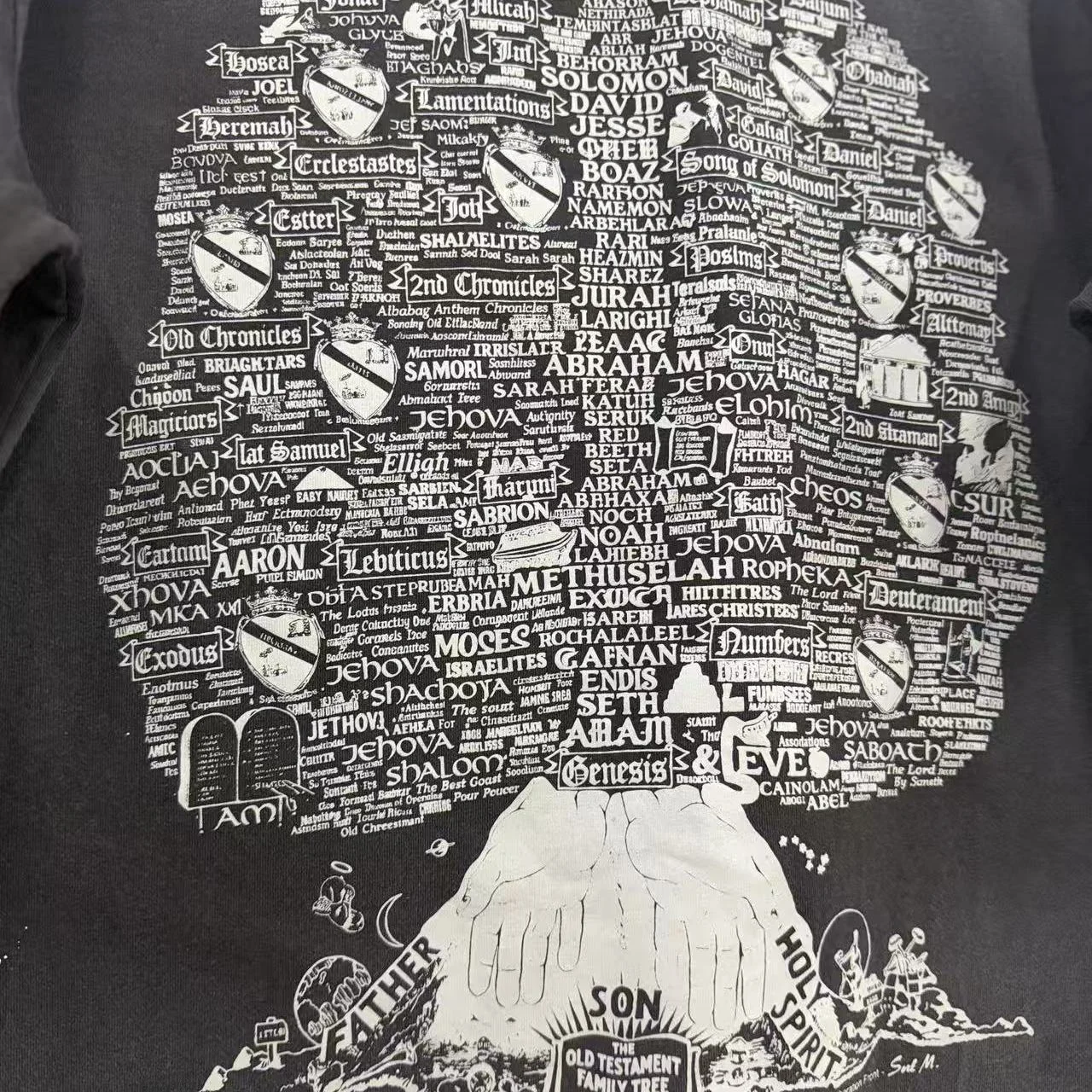 Washed American Style round Neck Short Sleeve T-Shirt Men's Loose Fit Printed Chest Tree Design Breathable Comfortable Cotton
