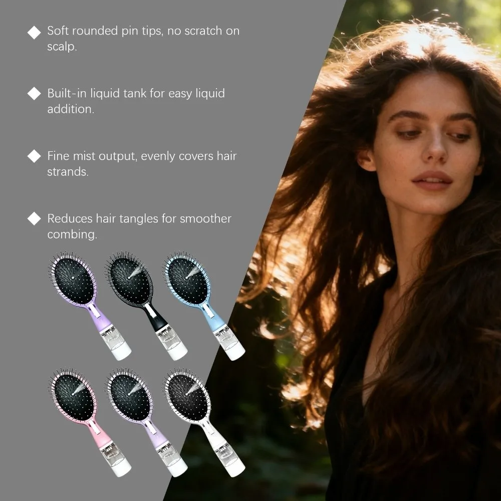 Multi-Function Spray Massage Comb Anti-Frizz Portable Air Cushion Brush Scalp Nourish Anti-Static 2-In-1 Misting Hair Brush