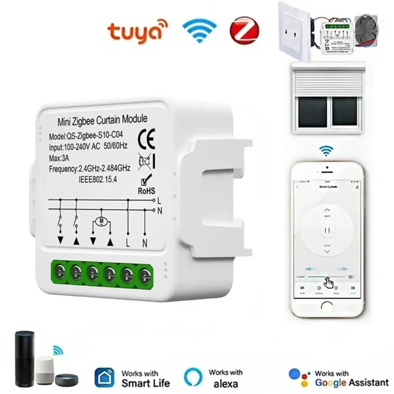 Модуль автоматизации штор Tuya Wi-Fi/Zigbee, переключатель жалюзи, подключенный электродвигатель для рольставней, работает с Alexa Google Home