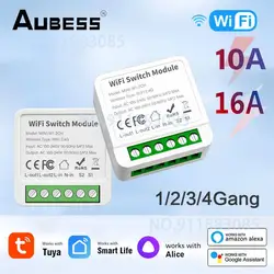 16A 10A Tuya WiFi Mini DIY Smart Switch 1/2/3/4 Gang Control Smart Home Automation Module Via Alexa Google Home Alice Smart Life