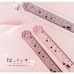 Règles droites en plastique de patte de chat mignonne, Kawaii Kitty, cadeau de dessin drôle, école de bureau coréenne, mesure, prix étudiant