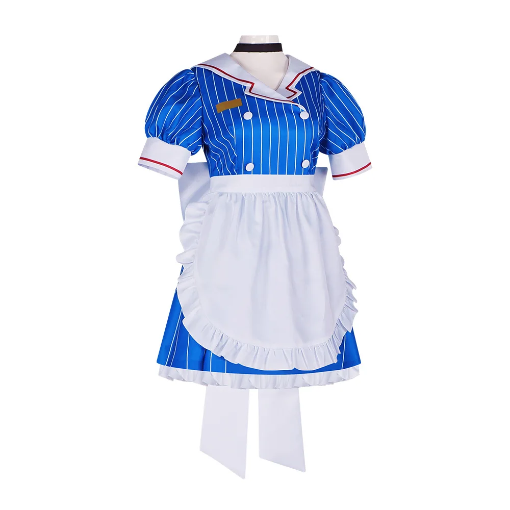 6 Stuks Hypnotiseur Cosplay Kostuum Mikuuuuu Hypnotiseur Cosplay Blauw Gestreepte Lolita Meid Jurk Halloween Feest Virtueel Uniform Pak