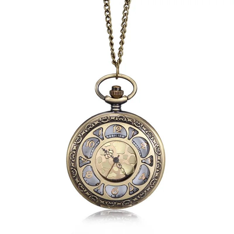 1pc Vintage New Fashion Skeleton Watches Sunflower Petals Carved Case With Chain Pocket Watch Necklace Jewelry Birthday Gifts