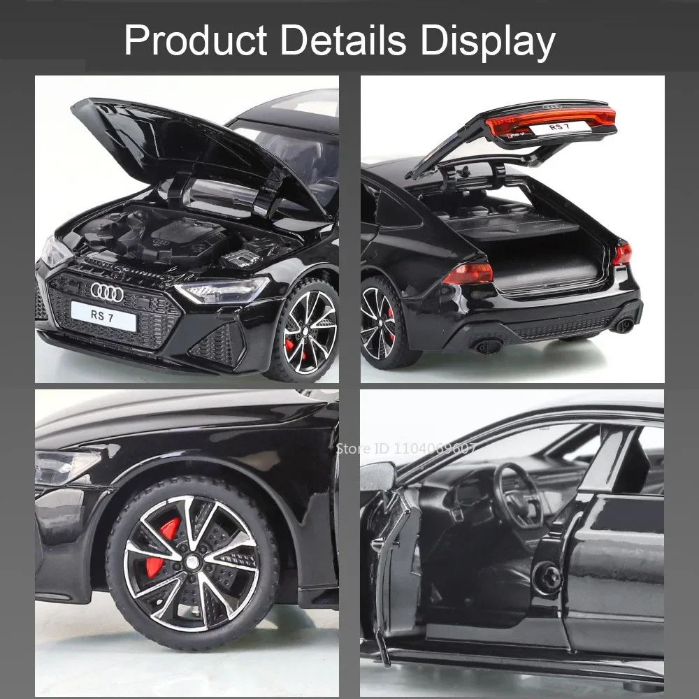 Scala 1:32 RS7 A6L Modello di macchinine Pressofuso in lega Veicoli in miniatura Suono Luce Tirare indietro Porte aperte Assorbimento degli urti Ornamento