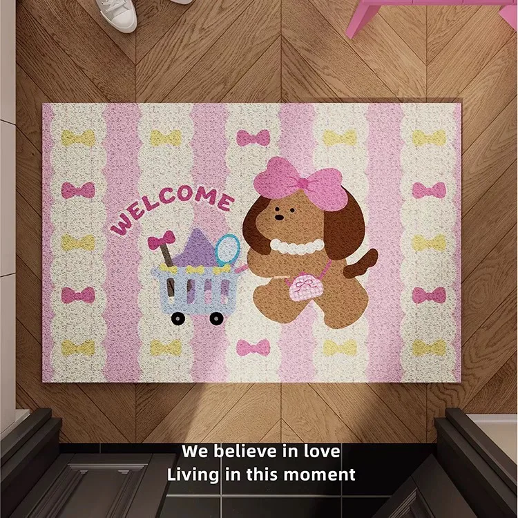 Cute Cartoon Dog PVC Wire Loop Doormat Cuttable Non Slip Entrance Floor Mat For Home Porch