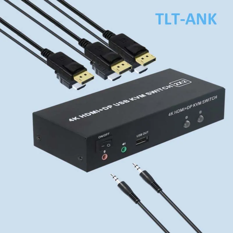 Nieuwe Dual Monitor Displayport Kvm Switch Switcher Toetsenbord Muis Converter Kvm Switcher Hdmi + Dp 2X2