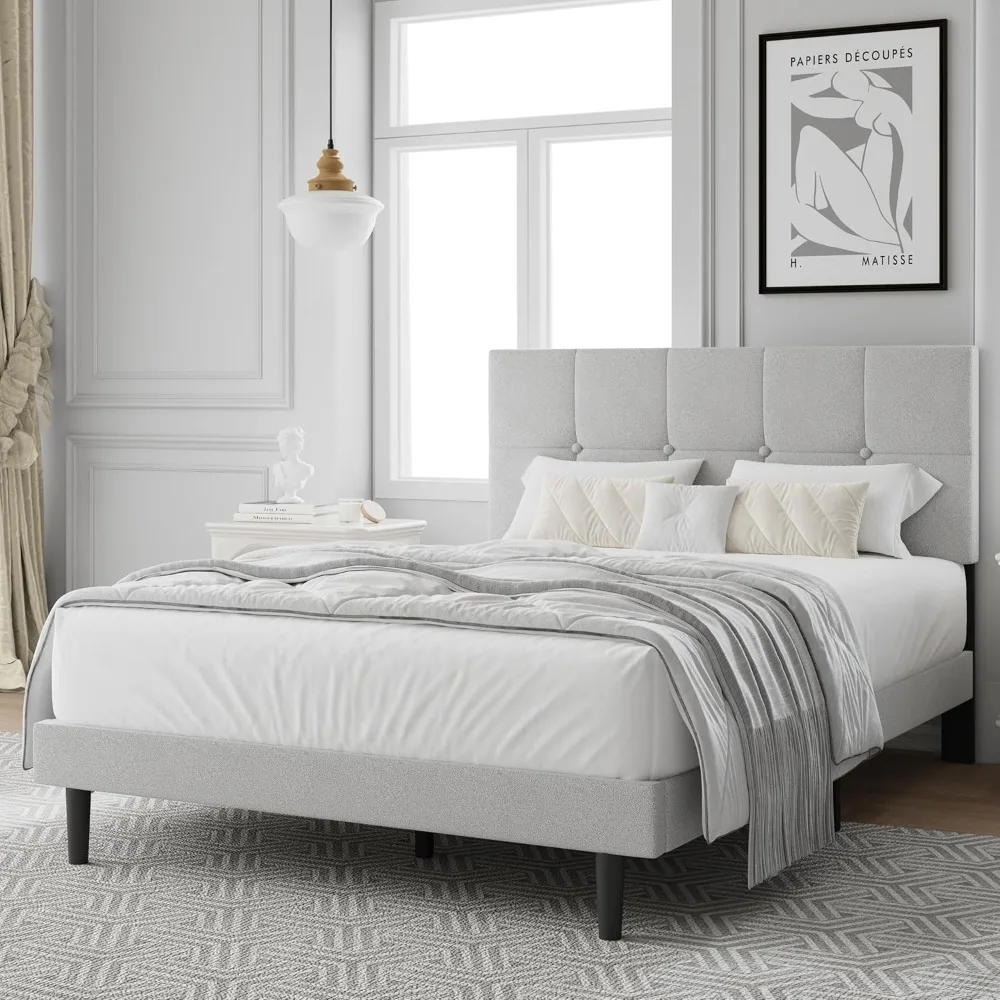 

Full Size Bed Frame, Full Size Platform Bed Frame with Headboard, Fabric Upholstered Headboard, Sturdy Wood Slats, No Noiseless,