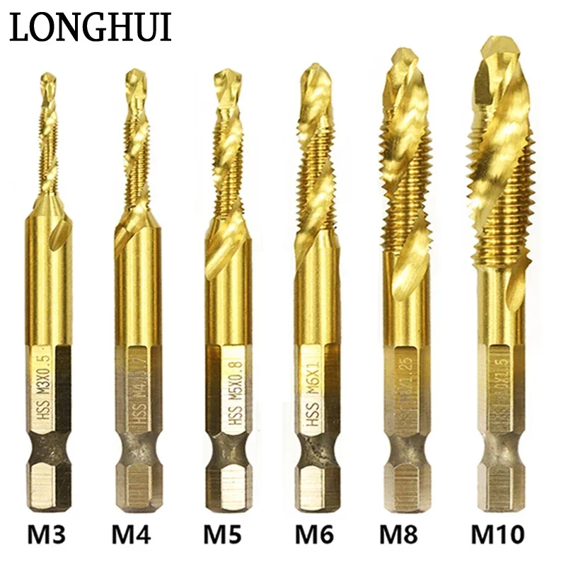 

6PCS Compound Tap Bit Screw Tap Drill Bits HSS Taps Countersink Deburr Set Metric Combination Bit M3 M4 M5 M6 M8 M10 Hand Tools