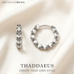 Creole Skulls Hinged Hoop Earrings Europe Style Punk Fashion Jewelry For Women Men Gift In Solid 925 Sterling Silver