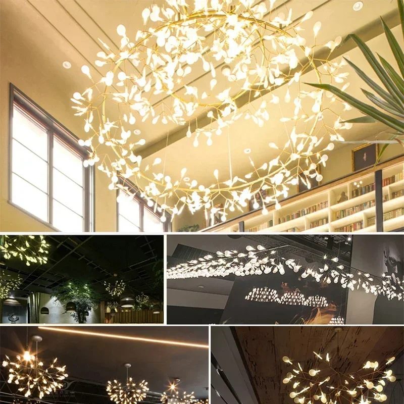 Wohnzimmer Kronleuchter Romantische Firefly LED Licht Stilvolle Baum Zweig Metall Runde Esszimmer Restaurant Decke Kronleuchter