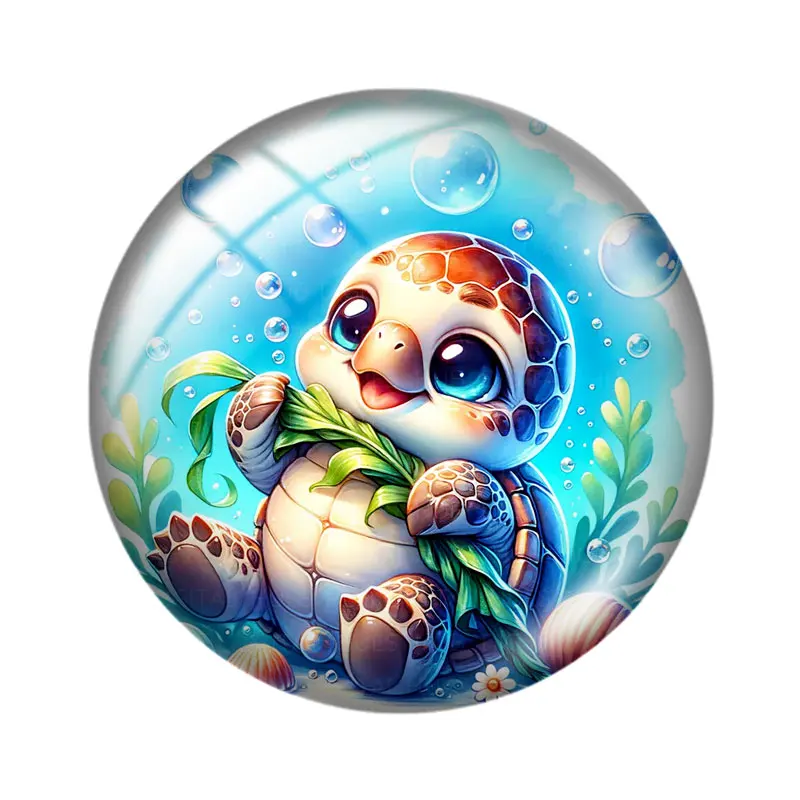 Cute Baby Turtle 12mm/14mm/16mm/18mm/20mm/25mm Round Photo Glass Cabochon Demo Flat Back Making Findings view 4