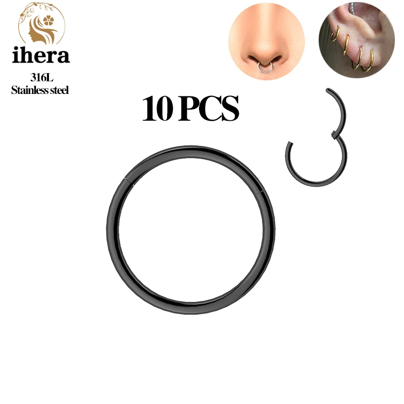 10PCS Silver Color Stainless Steel Small Nose Rings Septum Piercing Clicker Gold Color Round Earrings Hoop Ear Cartilage Jewelry