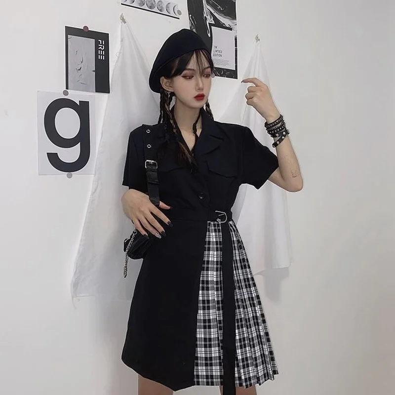 Irregular Dresses Women High Street Dark Fashion Ulzzang Chic All-match Mini Asymmetrical Summer Schoolgirls Black Stylish Young