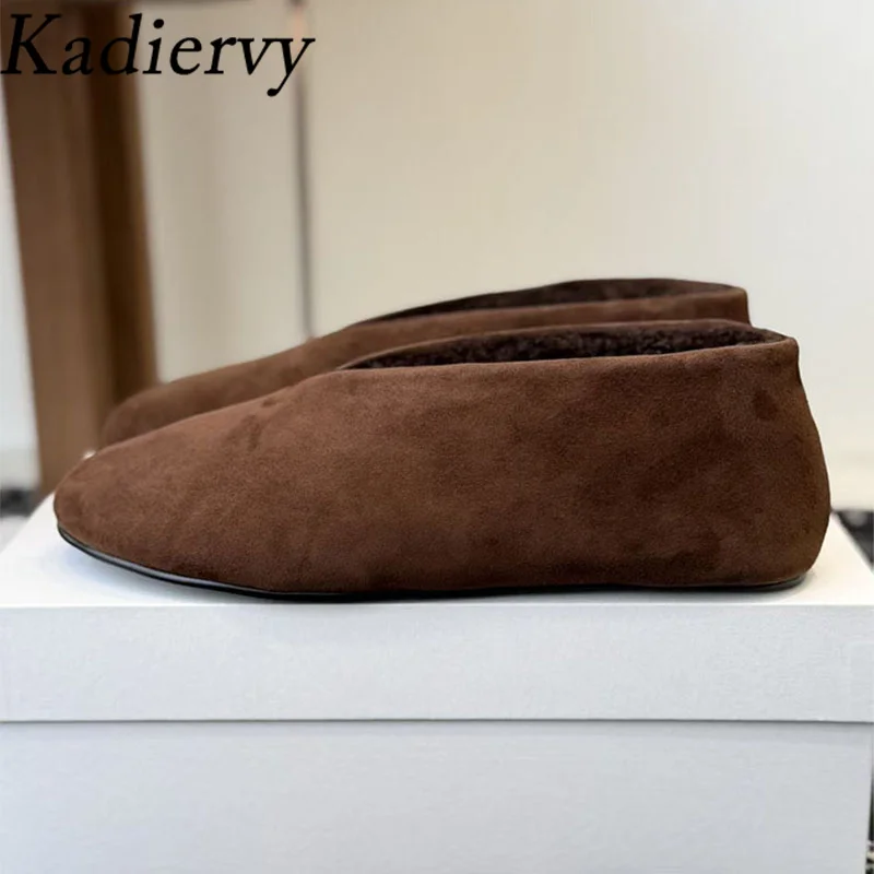 

Winter Shoes Woman Suede Leather Round Toe Slip-on Loafers Women Casual Comfort Walk Shoes Wool Warm Flat Short Boots Women