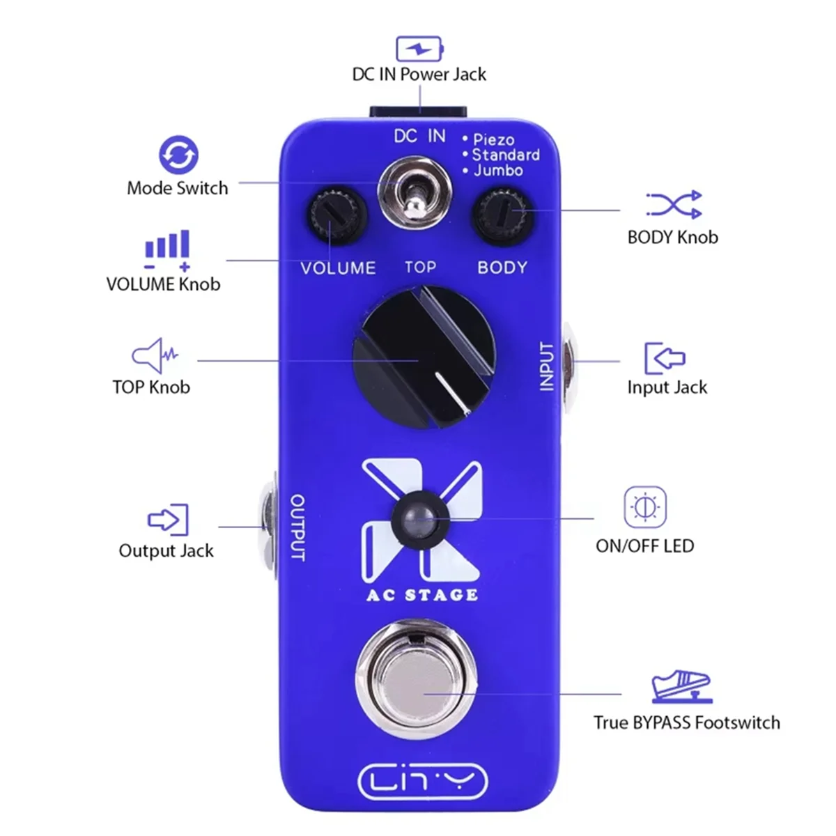 NEW Guitar Effect Pedal Acoustic Simulation AC Stage Electric Guitar Effect Pedal 3 Modes Piezo/Standard/Giant True Bypass