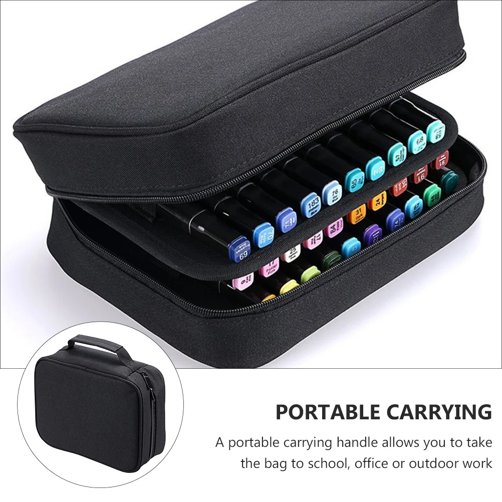 

1Pcs Pencil Case Multilayer Stationery Pouch 40 Slots Smooth Zipper Drawing Marker Organizer Portable Carry Handle for Artists