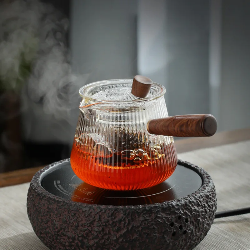 

Glass Transparent Teapot Strainers Wood Handle Chinese Kung Fu Tea Set Ceremony Household High Boron SiliconTeawear Cups