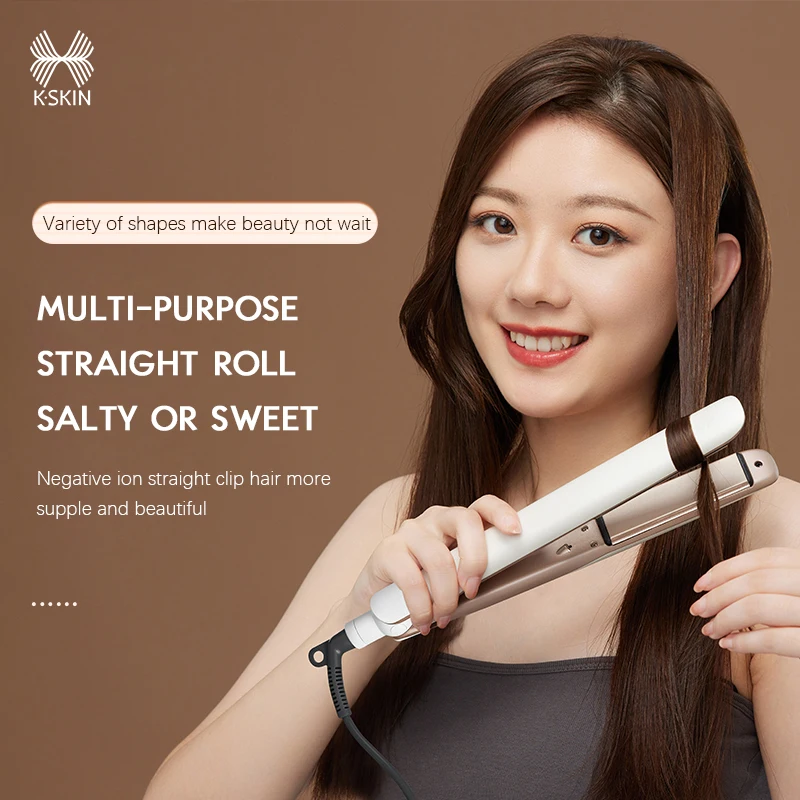 Straight curling&multi-purpose flower shape upgraded 2000W+negative ion straight clip to make precise girls STYLING CARE 2 in1