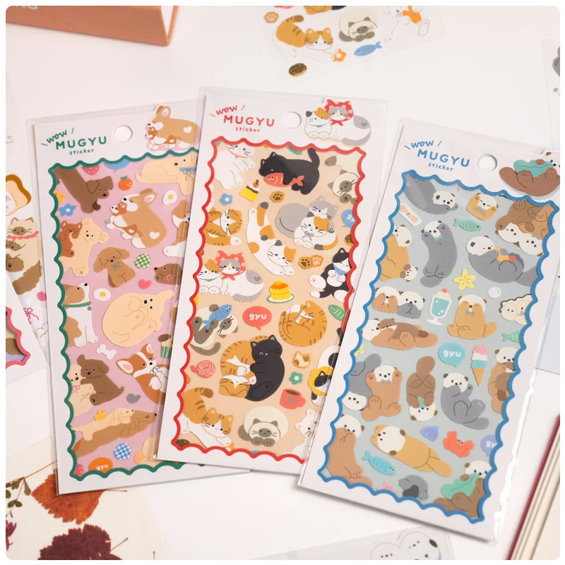 

3 pcs/6 pcs Cartoon Animals Cats Dogs Decor Stickers Scrapbooking Diy Journaling Cute Stationery Diary Sticker Stationery Gift