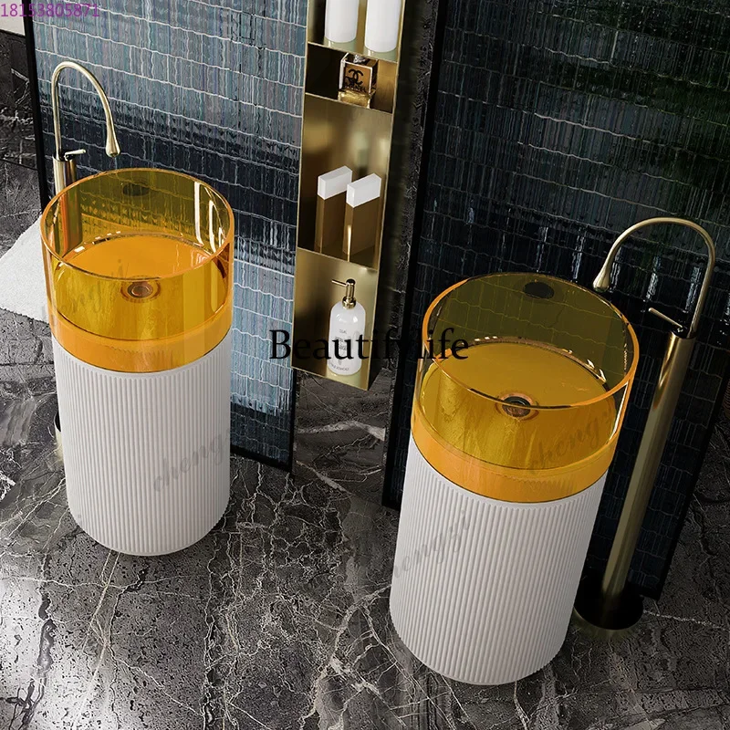 NQ52 PPP Round vertical resin wash basin Bathroom independent wash basin Artificial stone column basin