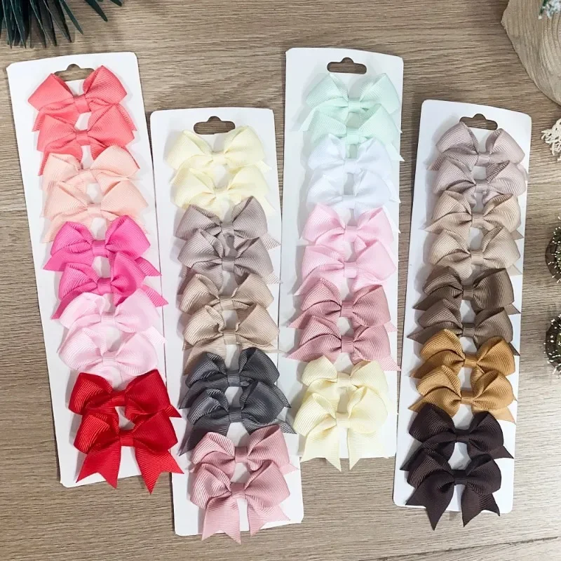 

10Pcs/Set Solid Color Kids Bows Hair Clips for Baby Girls Handmade Ribbon Bowknot Hairpin Barrettes New Year Hair AccessoriesUI