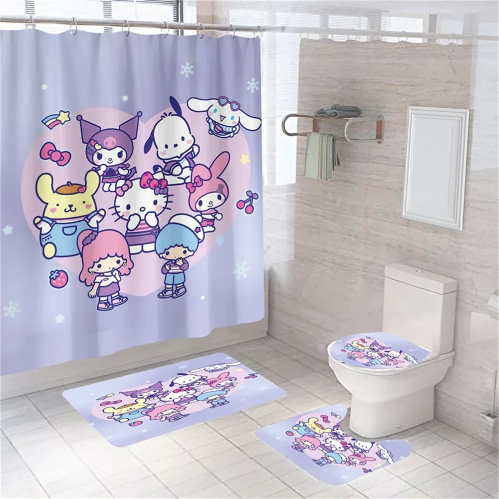 

Sanrios Kuromi 4 шт. душевая занавеска Mymelody Cinnamoroll Kawaii аниме занавеска для ванной комнаты декоративная водонепроницаемая защита от плесени