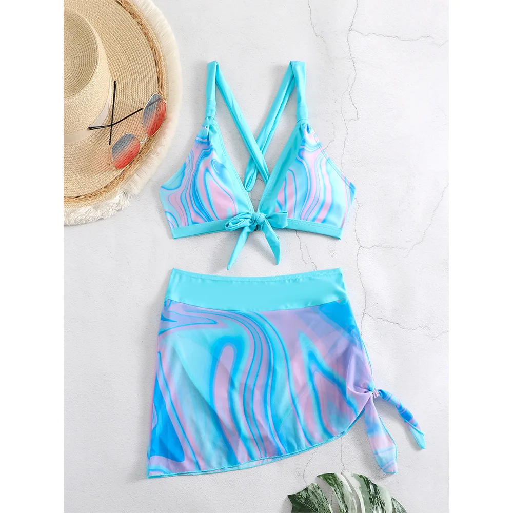 3Pcs/Set Women Bikini Set High Waist Swimming Suits Leopard Swimwear with Cover-up Skirt Set Summer Beachwear Bathing Suit 2025