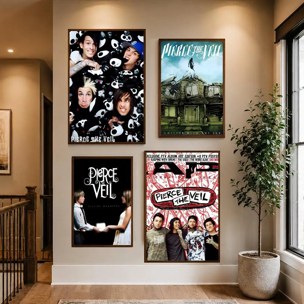 Band P-Pierce The Veil Poster HD Waterproof PP Self-Adhesive Removable Wall Art Poster for Bedroom Cafe Gym Home Decor Gift