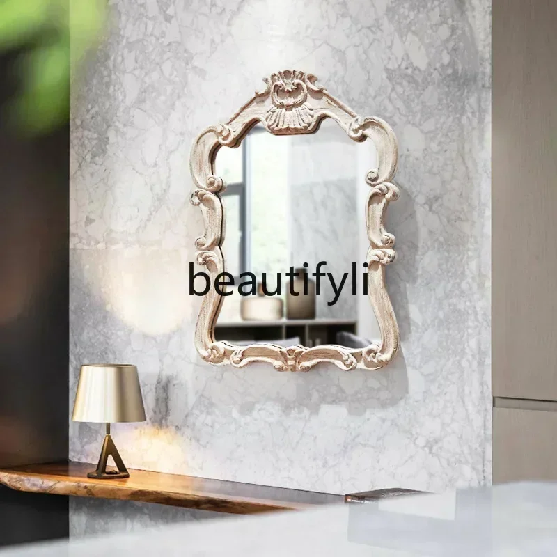 xx1Bathroom wall-mounted wrought iron toilet dressing decorative mirror can be hung desktop makeup mirror wall-mounted washstand