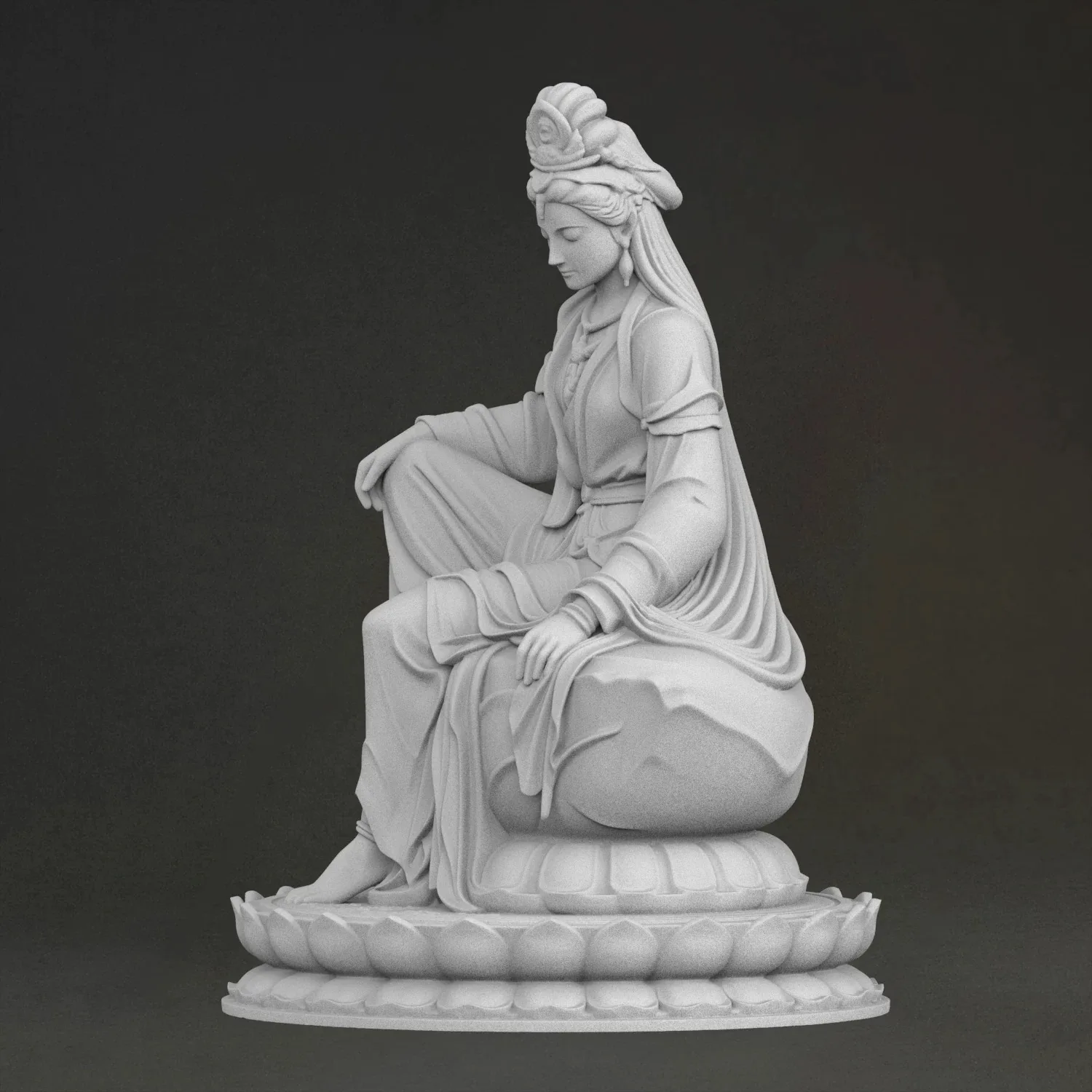 'The Free Guanyin' Sculpture, 3D Printed Resin Material, Hand-Painted, Plaster-Like Textured Decoration (Ships Within 10 Days)