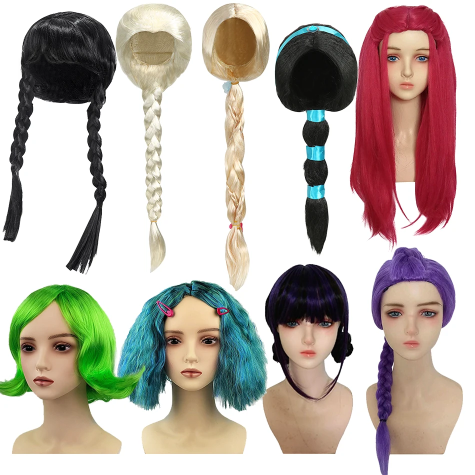 

Girls Princess Costume Accessories Kids Elsa Wednesday Rapunzel Jasmine Rumi Mira Zoey Joy Sadness Envy Wig Children Headwear