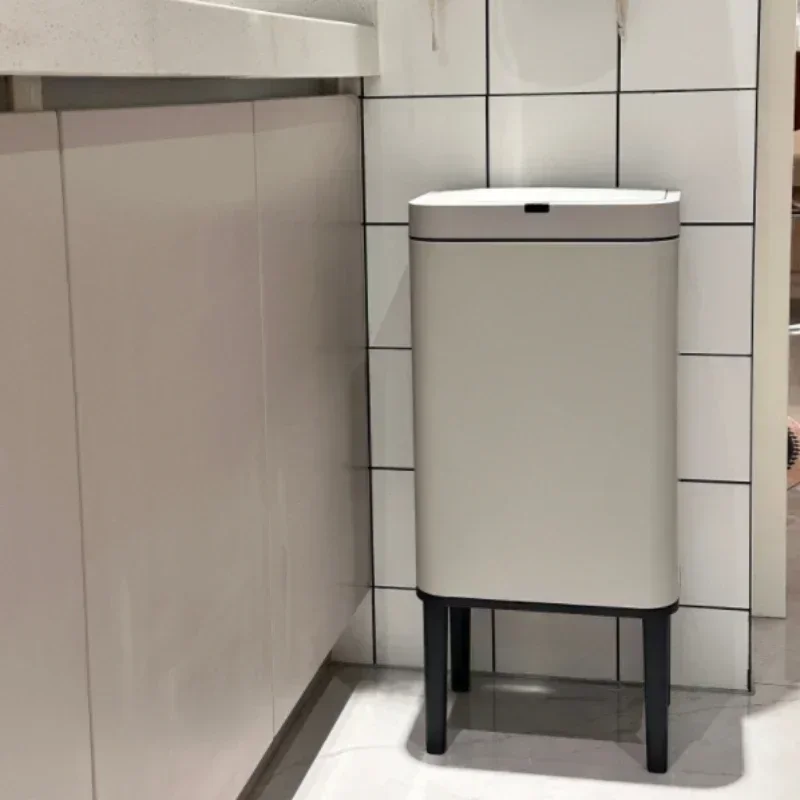 

Kitchen Bathroom Toilet WasteBasket Stainless Steel Large Capacity Garbage High Foot with Lid Waste Bin Smart Sensor Trash Can