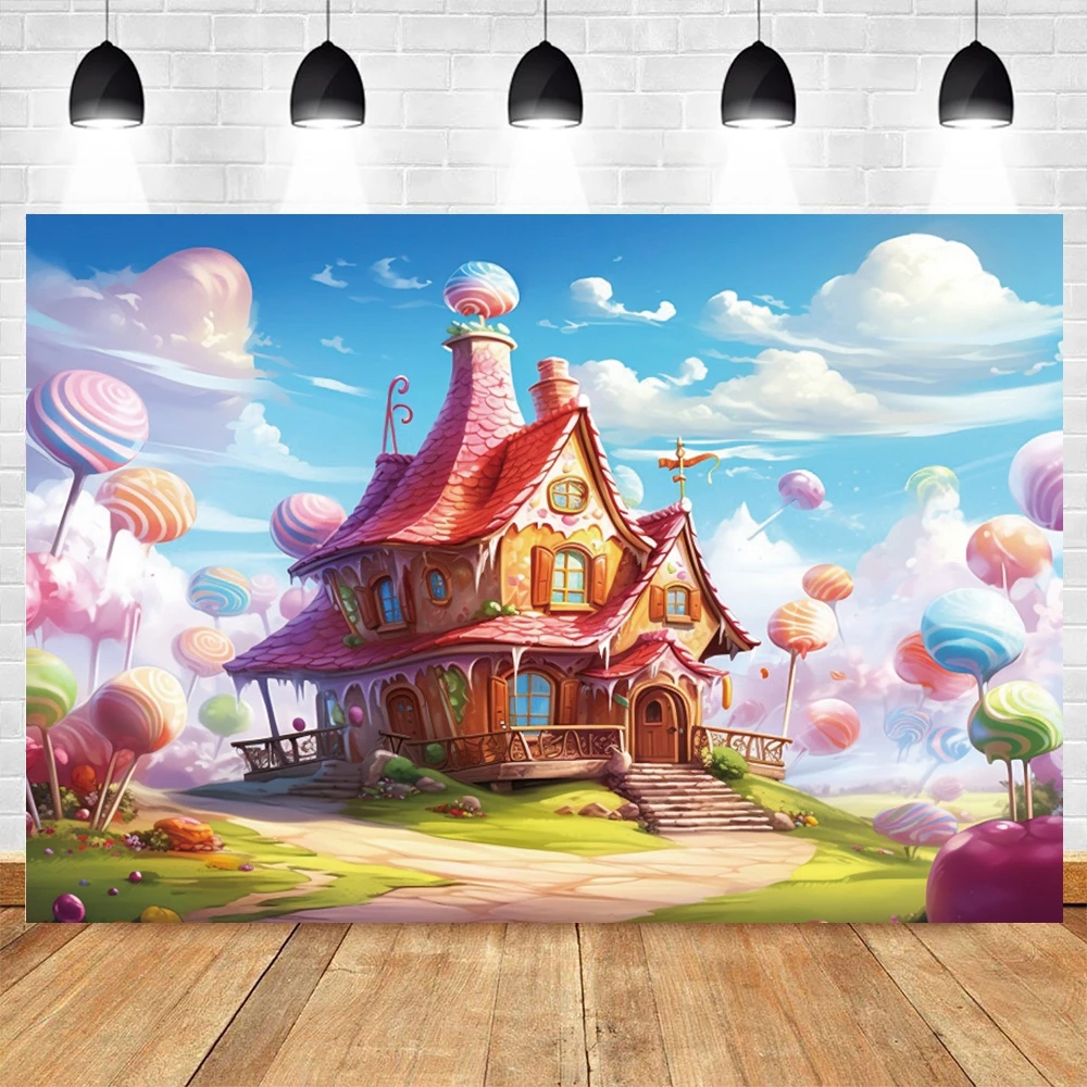 Pink Castle House Backdrops Photographic Princess Girl Cake Smash Candy Shop Decoration Birhday Party Balloons Decor Backgrounds