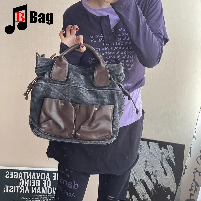 Y2K Gothic Women’s Girls subculture Handbags Spice Girls Harajuku Versatile One Shoulder Distress canvas high-capacity Bag Totes