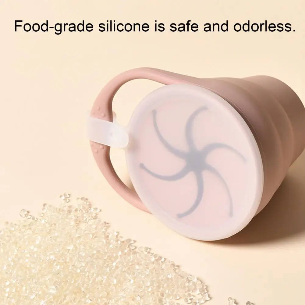 Snack Cup Soft Silicone Baffle 350ml Large Capacity Leak-Proof Foldable Snack Container Kids Microwave Safe Fruit Biscuit Holder