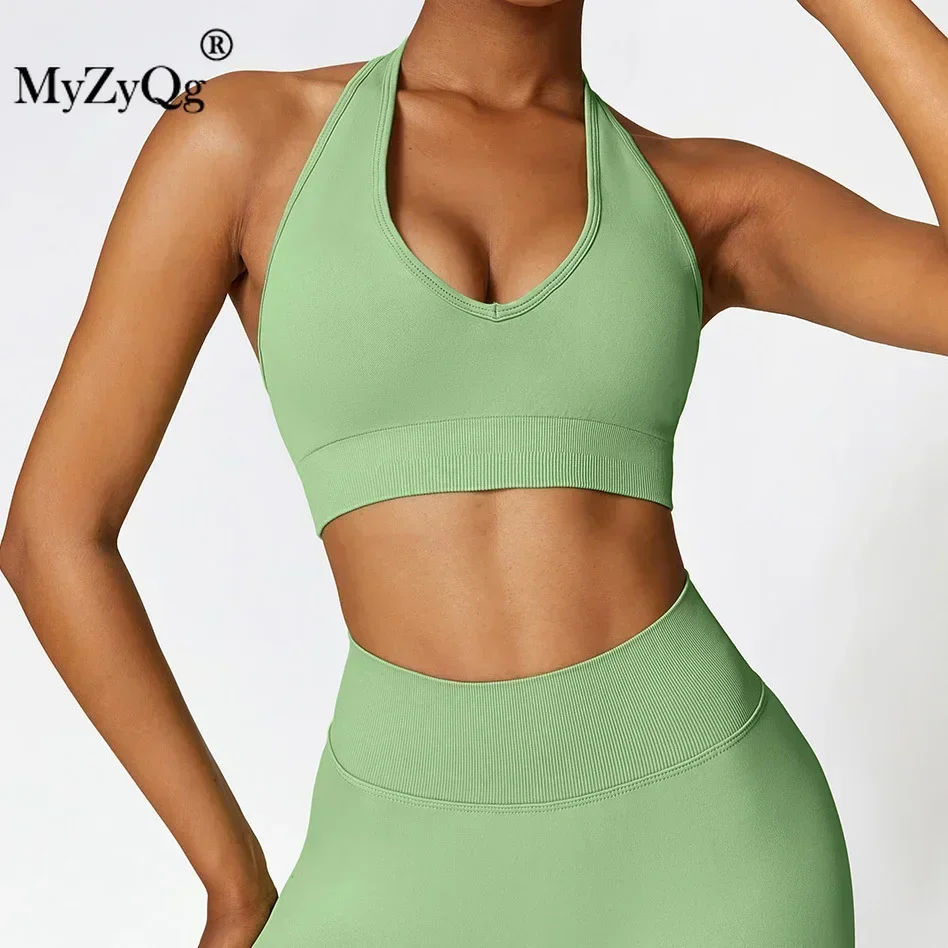 MyZyQg Women Halter Seamless Yoga Bra Tight Running Beauty Back Fitness Vest High Strength Sports Pilate Underwear