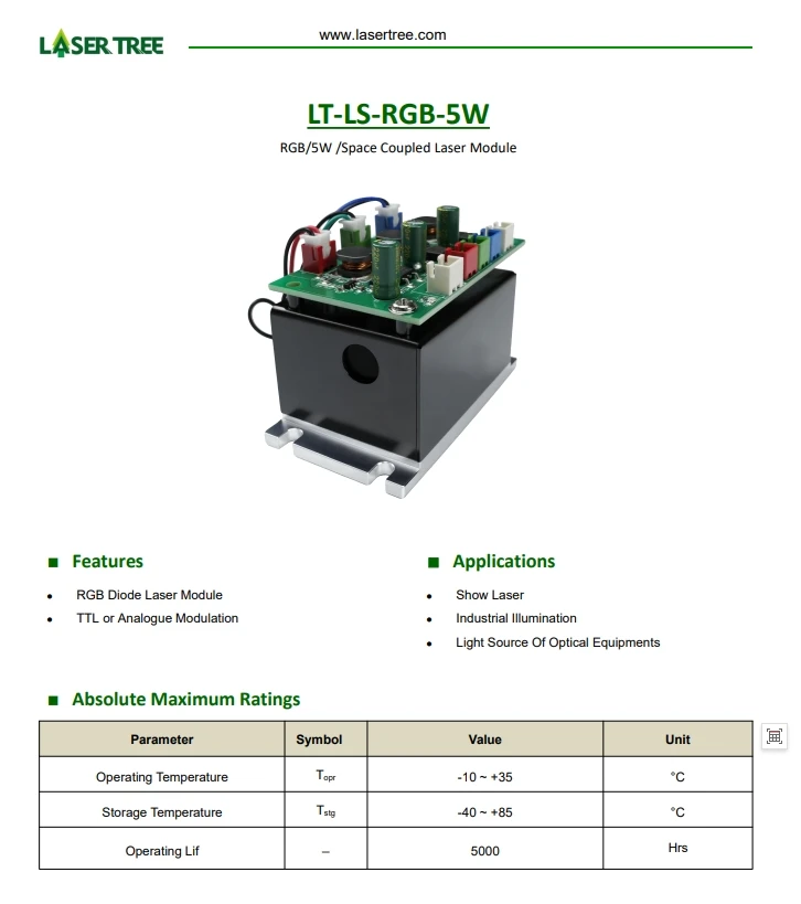 Modul Laser RGB LT-LS-RGB-5W dengan Modulasi TTL, Peralatan Laser, Suku Cadang