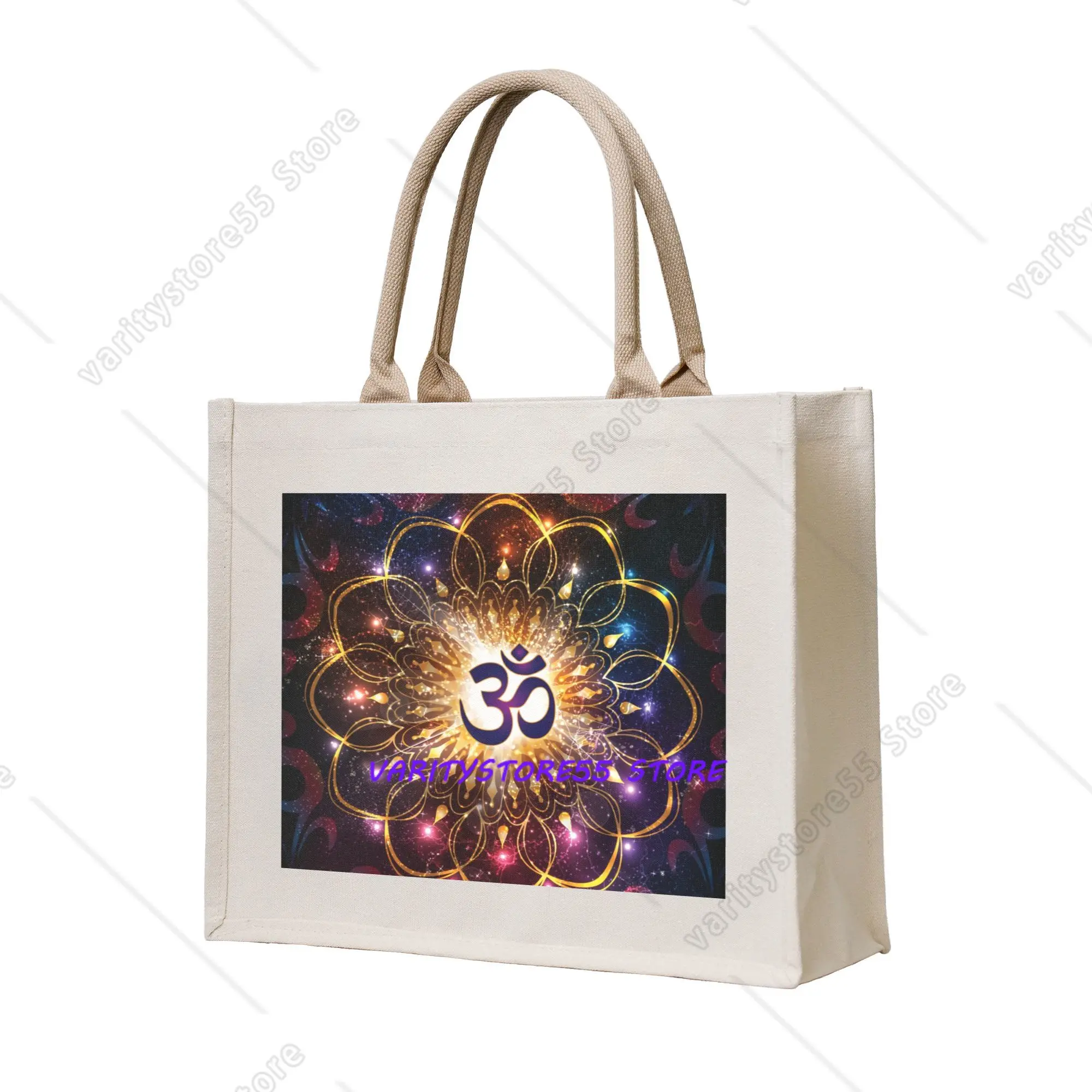 The Higher Power of Om Groceries Shopping Tote Bag Women Sacred Geometry Mandala Shoulder Shopper Bag Large Capacity Handbag