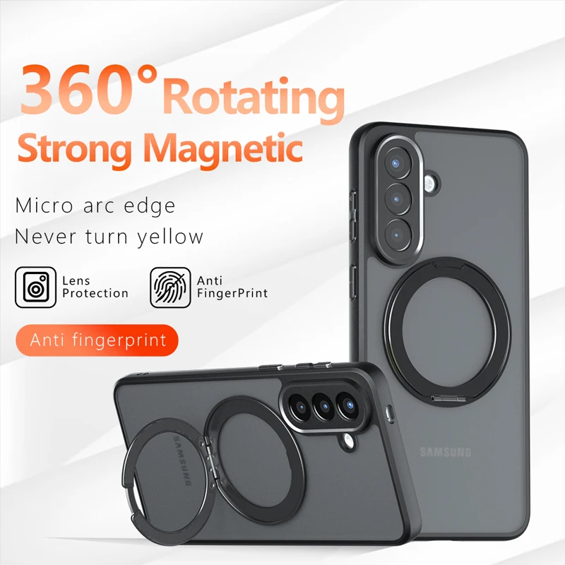 

For Samsung Galaxy A57 A16 A26 A15 5G S25 FE Case Shockproof Magnetic Frosted Feel Matte PC+TPU Translucent Ring Stand Cover
