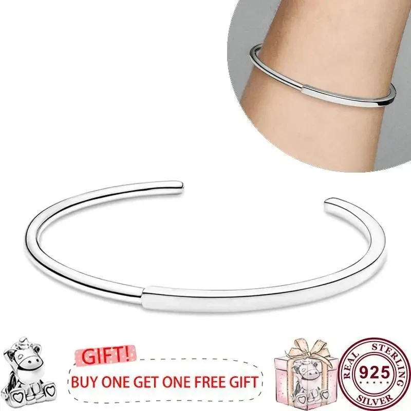 Hot Selling 925 Silver Classic Sparkling Star Moon Snake Women's Original Open Sign Bracelet Wedding DIY Charm Jewelry
